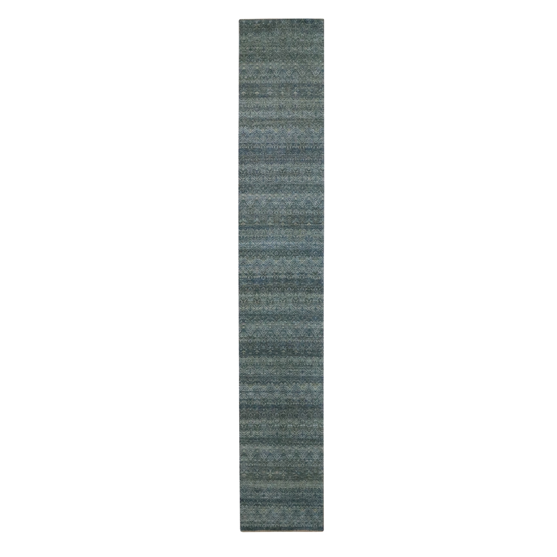 Ocean Blue, Hand Knotted, Kohinoor Herat Pattern, Small Geometric Repetitive Diamond Design, Soft Wool, Tone on Tone, Narrow and XL Runner, Oriental Rug